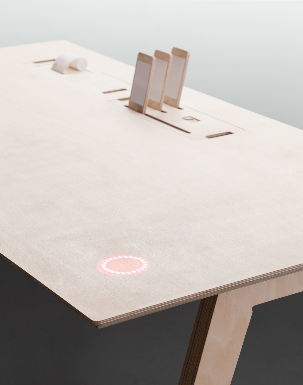 Picture of an Olivia Desk redesigned as a Smart Desk with LED light and integreated printing system
