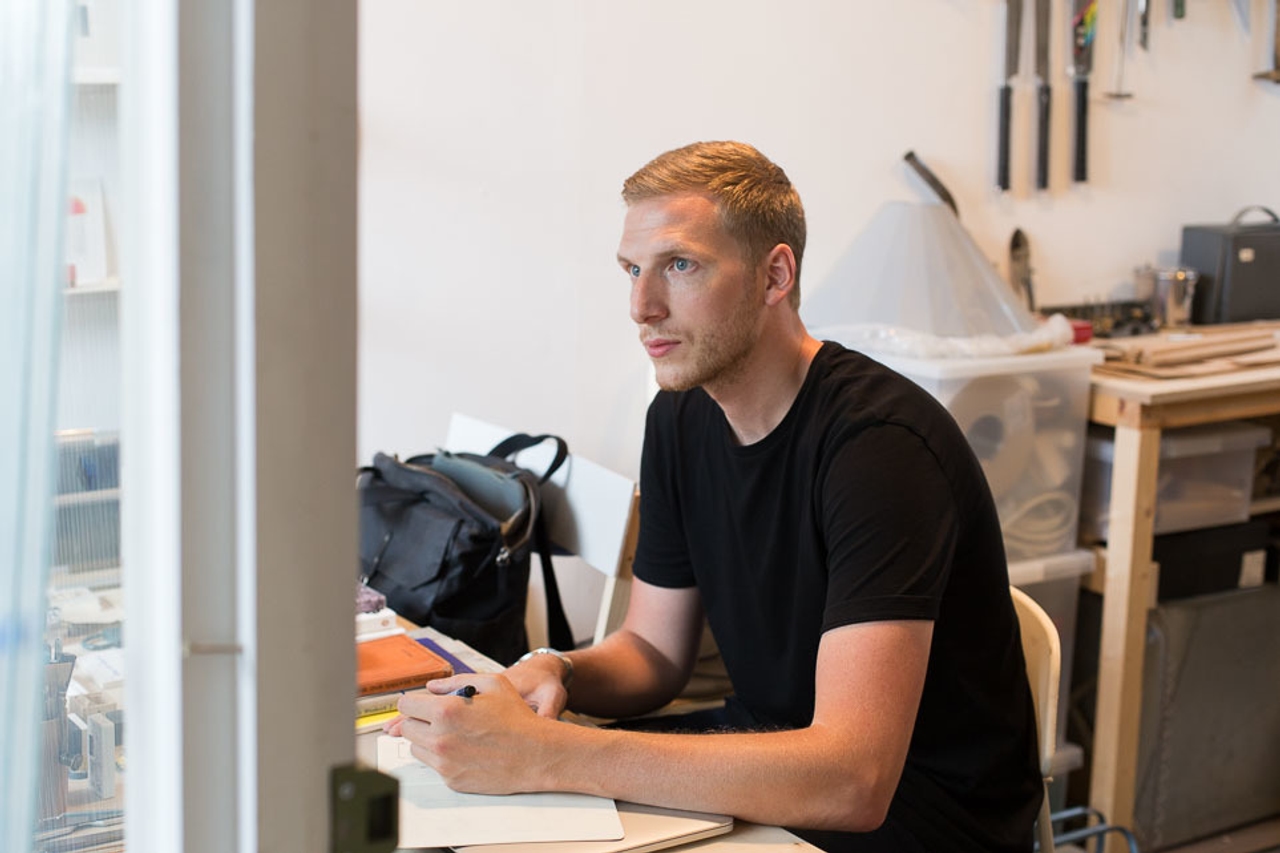 David Steiner in his studio in Bethnal Green, London