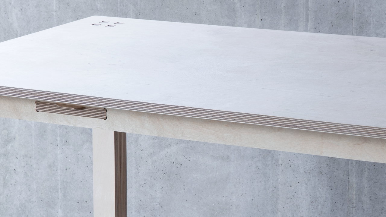 General view and open tray of the Layout table, a creative user workspace table by Josh Worley for Opendesk