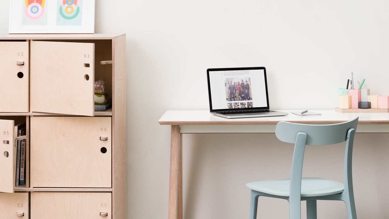 Olivia Desk with Fin Locker and Vitra All Plastic Chair