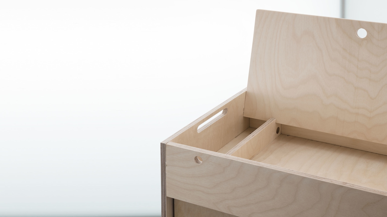 open door of the top of the Pedestal a mobile storage unit designed by Lynton Pepper for Opendesk