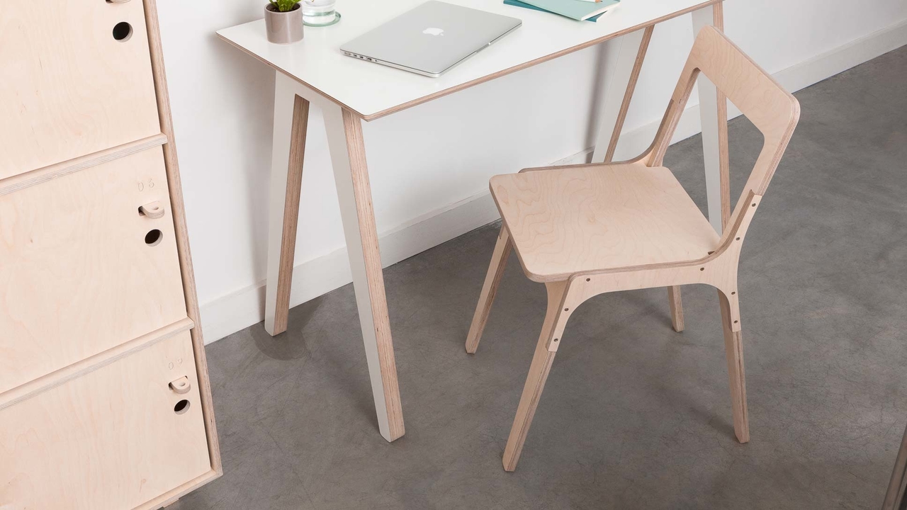 Slim chair with Olivia Desk and Fin Bookshelf