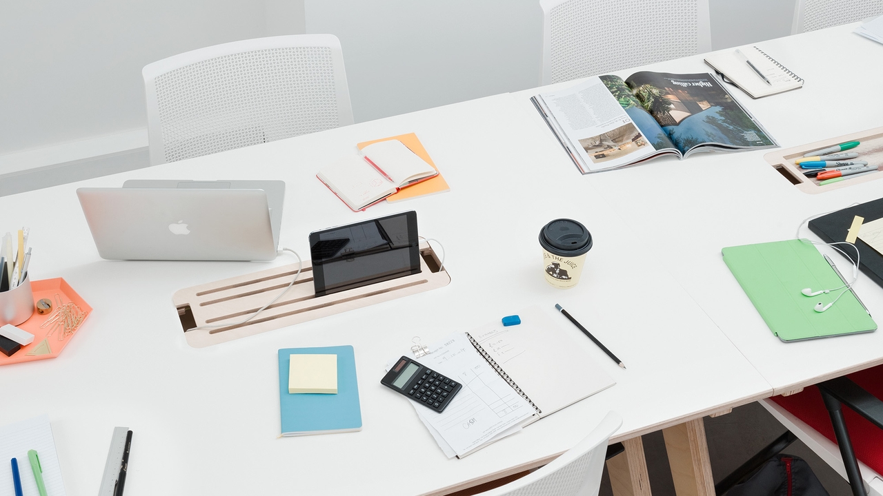 Detail of the top of the Team Desk by Joni Steiner and Nick Ierodiaconou for Opendesk