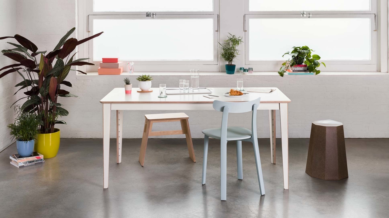 Unit Table with Vitra APC, Martino Gamper Arnold Circus Stool and Opendesk Johann Stool