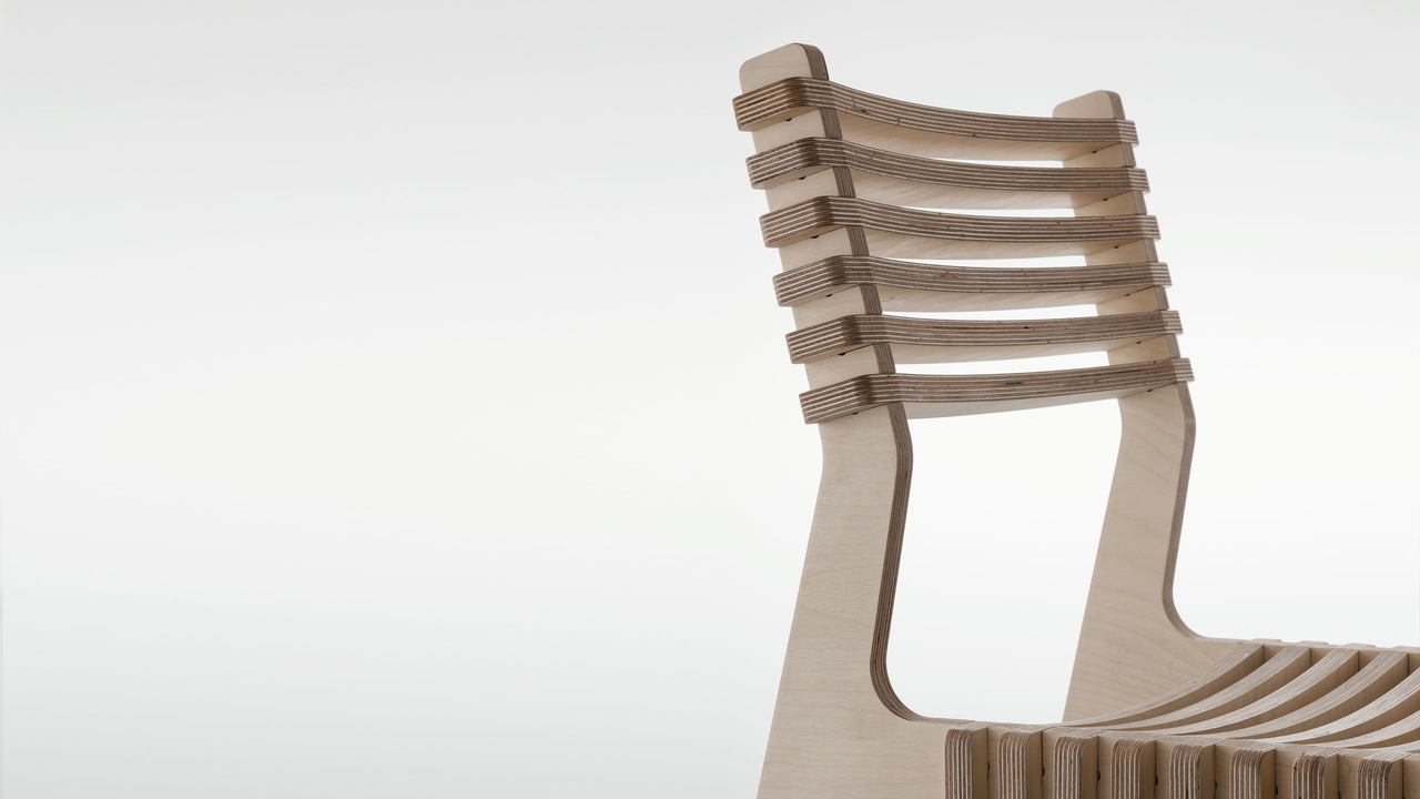 detail view of the Valovi Chair designed for comfort in plywood by Denis Fuzii for Opendesk