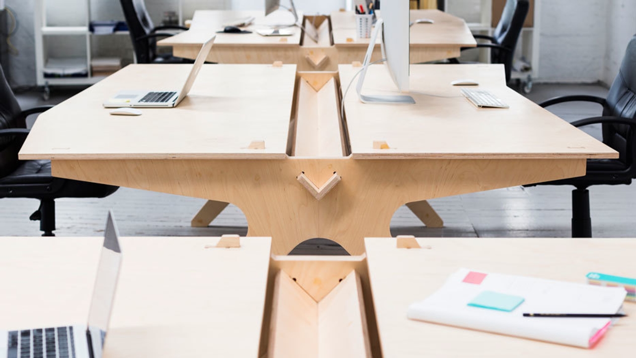 The Working Party’s Office in Sydney with Lean Desks close up on the central cable-management.